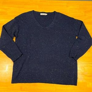Navy Blue Speckled V-Neck Sweater